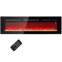 Camino Elettrico 1800W Regolabile con Telecomando, in Acciaio e Vetro Temperato, 152.4x15.8x45 cm, Nero