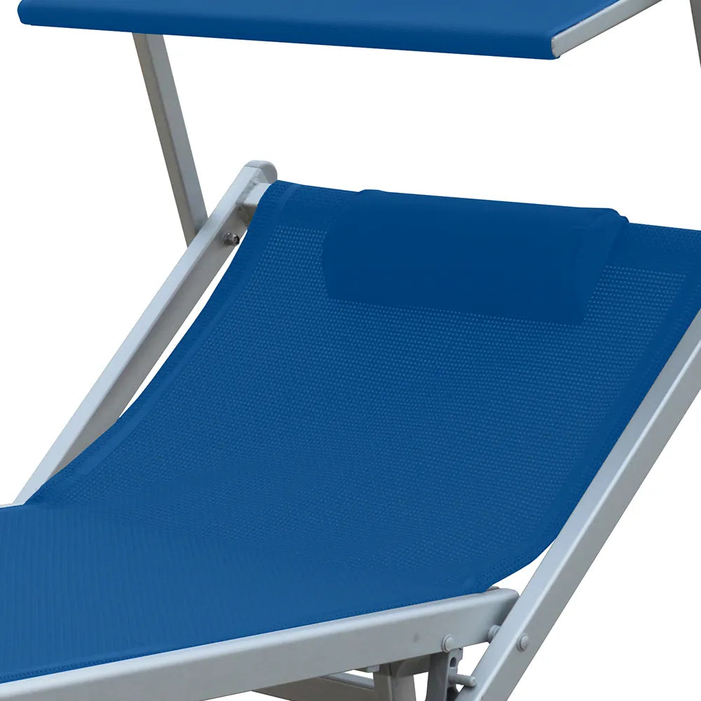 Lettino Prendisole Blu con Parasole con telaio alluminio