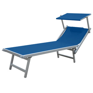 Lettino Prendisole Blu con Parasole con telaio alluminio