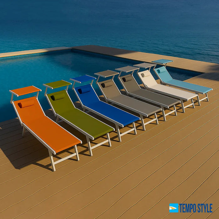 Tempo Style - Lettino Prendisole Verde Pastello  con Parasole e telaio bianco