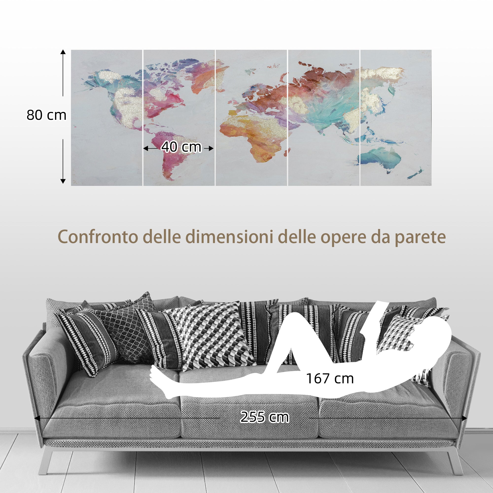 EasyComfort Stampa su Tela 80x40cm 5 Pezzi per Casa e Ufficio, Tela in Legno di Pino e Vernice ad Acqua, Multicolore