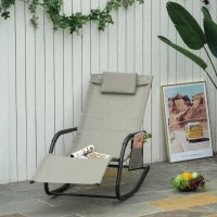 Poltrona a Dondolo da Giardino con Poggiatesta e Tasca Laterale, 150x62x88 cm, Nero e Grigio