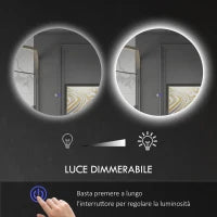 kleankin Specchio Bagno con Luci LED Regolabili, Interruttori Touch e Design Antiappannamento, Ø60 cm