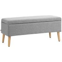 Cassapanca con Spazio di Archiviazione e Rivestimento in Stile Lino, Gambe in Legno di Gomma, fino a 220 kg, 110x39x45cm, Grigio