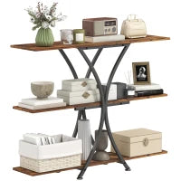 Consolle con 2 ripiani aperti e struttura metallica a X Stile industriale, Marrone Rustico