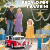 Auto Elettrica per Bambini Licenza Volkswagen T1 con Lettore MP3, in Metallo e PP, 89x49x41.5 cm, Rosso