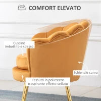 Poltrona a Conchiglia, Poltroncina Vintage, Poltroncina da Camera e Salotto, Design Elegante, con Schienale Alto, 76x67x74cm, Giallo