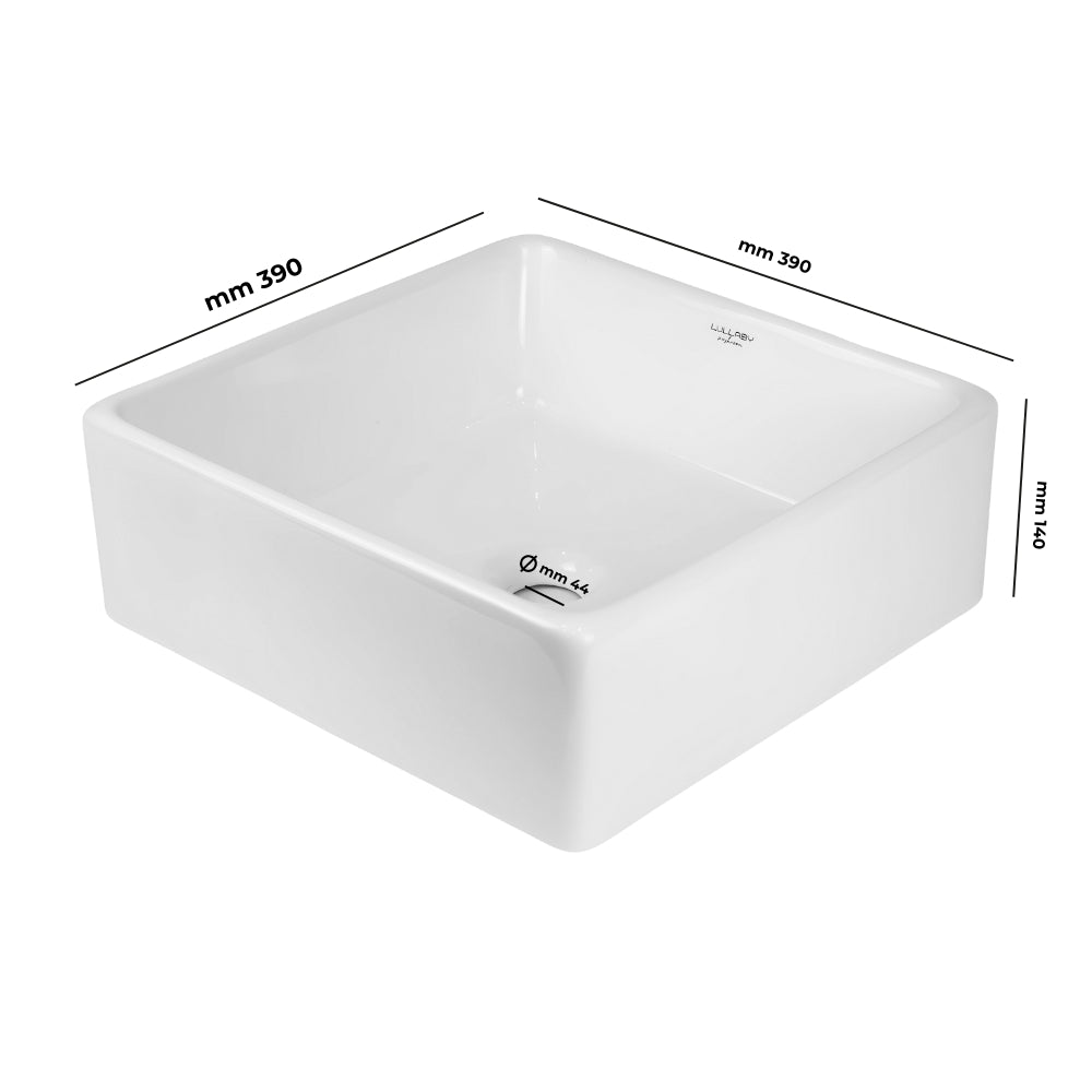 Lavabo da appoggio ceramica bianco quadrato arredo bagno lavandino 39x39x14 cm *** confezione 1