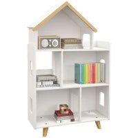Libreria per Bambini 3-6 Anni a 3 Livelli per Libri e Giochi, in MDF e Legno di Pino, 65x25x108.5 cm, Bianco