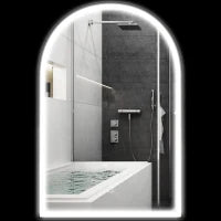 Specchio da Bagno LED 90 x 60cm, da Parete, 3 Colori, a Arco, Cornice in Alluminio, Anti-Appannamento e Interruttore Tattile, Nero