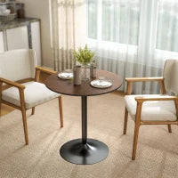 Tavolo da pranzo rotondo 70 cm per 2 persone con piano in legno massello impiallacciato e base in acciaio marrone