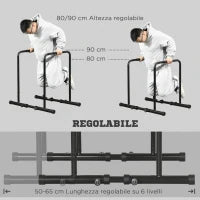 Barra per Dip in Acciaio ad Altezza Regolabile con 6 Lunghezze Regolabili, 90-102x65x80-90 cm, Nera
