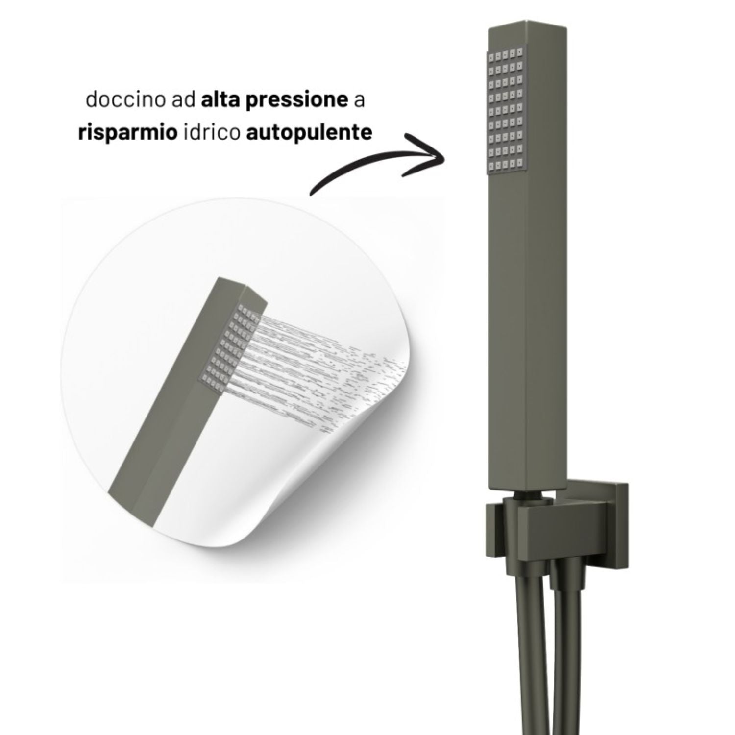 Set per doccia soffione quadro in acciaio inox 25x25 millimetri canna di fucile *** finitura- canna di fucile, confez...