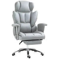Sedia da ufficio ergonomica, imbottita, con poggiapiedi, schienale regolabile, 360° girevole, Grigio Chiaro