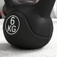 Kettlebell 6kg in Plastica e Sabbia con Base Piatta e Impugnatura, 20x13x22 cm, Nero