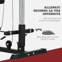 Stazione Fitness Multifunzione con Lat Machine, Sedile Regolabile e Supporto per Dischi, Nero