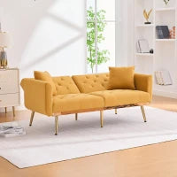 Divano Letto 3 Posti in Velluto con Regolabile Posizioni, Robuste Struttura in Metallo, ideale per Soggiorno e Camera da Letto, Giallo senape