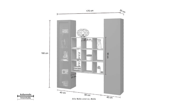 Parete attrezzata sospesa moderna armadio libreria vetrina antracite Tilla RT