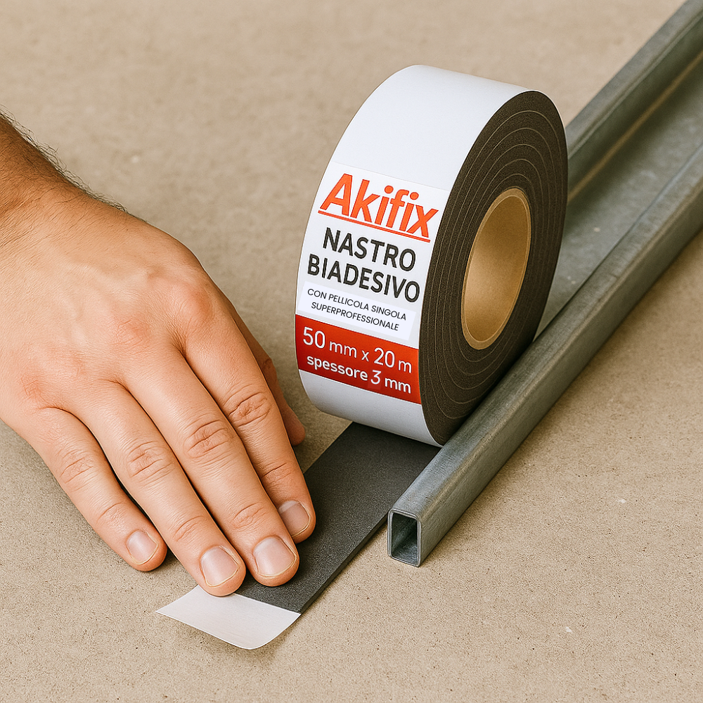 Nastro biadesivo cartongesso pellicola singola superprofessionale spessore 3 mm *** misure 50 mm x 20 m, confezione 1