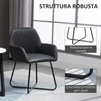 Set 2 Sedie Moderne per Sala da Pranzo, Cucina o Soggiorno, Sedie Imbottite in Similpelle Nera 60x56.5x85cm
