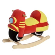 Cavallo a Dondolo per Bambini 18-36 Mesi a Forma di Moto, Cavallo per Bambini Cavalcabile in Legno e Peluche, Suoni Realistici, Max. 40kg, Rosso e Giallo