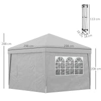Gazebo 3x3 m Pieghevole ad Altezza Regolabile con Finestrelle, in Acciaio e Tessuto Oxford Grigio Chiaro