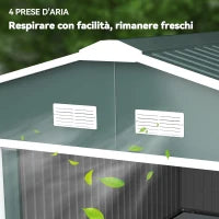 Casetta da Giardino con 2 Porte Scorrevoli e 4 Prese d'Aria in Acciaio, 340x386x200cm, Verde