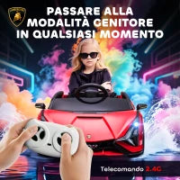 Macchina Elettrica per Bambini 3-5 Anni 12V Lamborghini SIAN, 3-5km/h Auto Elettrica per Bambini con 2 Motori, Fari e Musica, Telecomando, Cintura e Clacson, Rosso