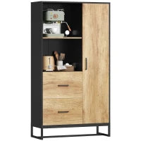 Credenza Moderna da Cucina con 2 Cassetti, 2 Ripiani e un Armadietto, 88x35x160 cm, Legno e Nero