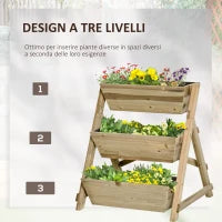 Fioriera da Giardino a 3 Livelli con Feltro Drenante Geotessile, in Legno di Abete, 71x61x77 cm