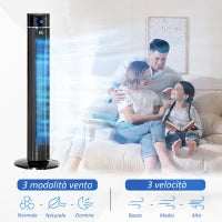 Ventilatore a Colonna 60W con 3 Velocità, 3 Modalità e Timer 8h, in ABS, Ø32x106.8 cm, Nero