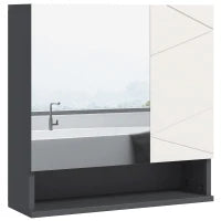 kleankin Armadietto con Specchiera Bagno a 2 Ante e Mensole Regolabili in Legno, 55x17x55cm, Grigio