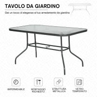 Tavolo da Giardino con Foro per Ombrellone, Arredamento da Esterno in Metallo e Vetro 140x80x70cm Grigio