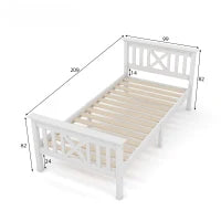 Letto Singolo in legno Massiccio, Design Minimalista con Spazio di Stoccaggio, senza Materasso, 208x96x82 cm, Bianco