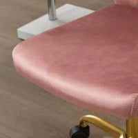Sedia da ufficio design contemporaneo poltrona girevole 360° ergonomica schienale curvo altezza regolabile rivestimento velluto 56 x 60 x 102 cm rosa e dorato