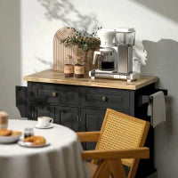 Carrello da Cucina Portavivande con Cassetti, Armadietti e Portaspezie, in Legno e MDF, 111x44.5x82.5 cm, Nero