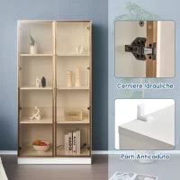 Vetrinetta Moderna in Vetro con Illuminazione LED a 16 Colori, Doppie Porte e Ripiani Regolabili, 80x40x160 cm - Mobiletto Porta TV, Bianco