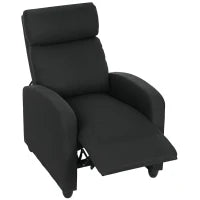Poltrona Relax Reclinabile Manualmente con Poggiapiedi e Imbottita in Tessuto, Nero