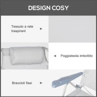 Set 2 Sedie da Campeggio Pieghevoli e Reclinabili su 6 Livelli, in Alluminio e Schiuma, 62x65x80 cm, Grigio Chiaro