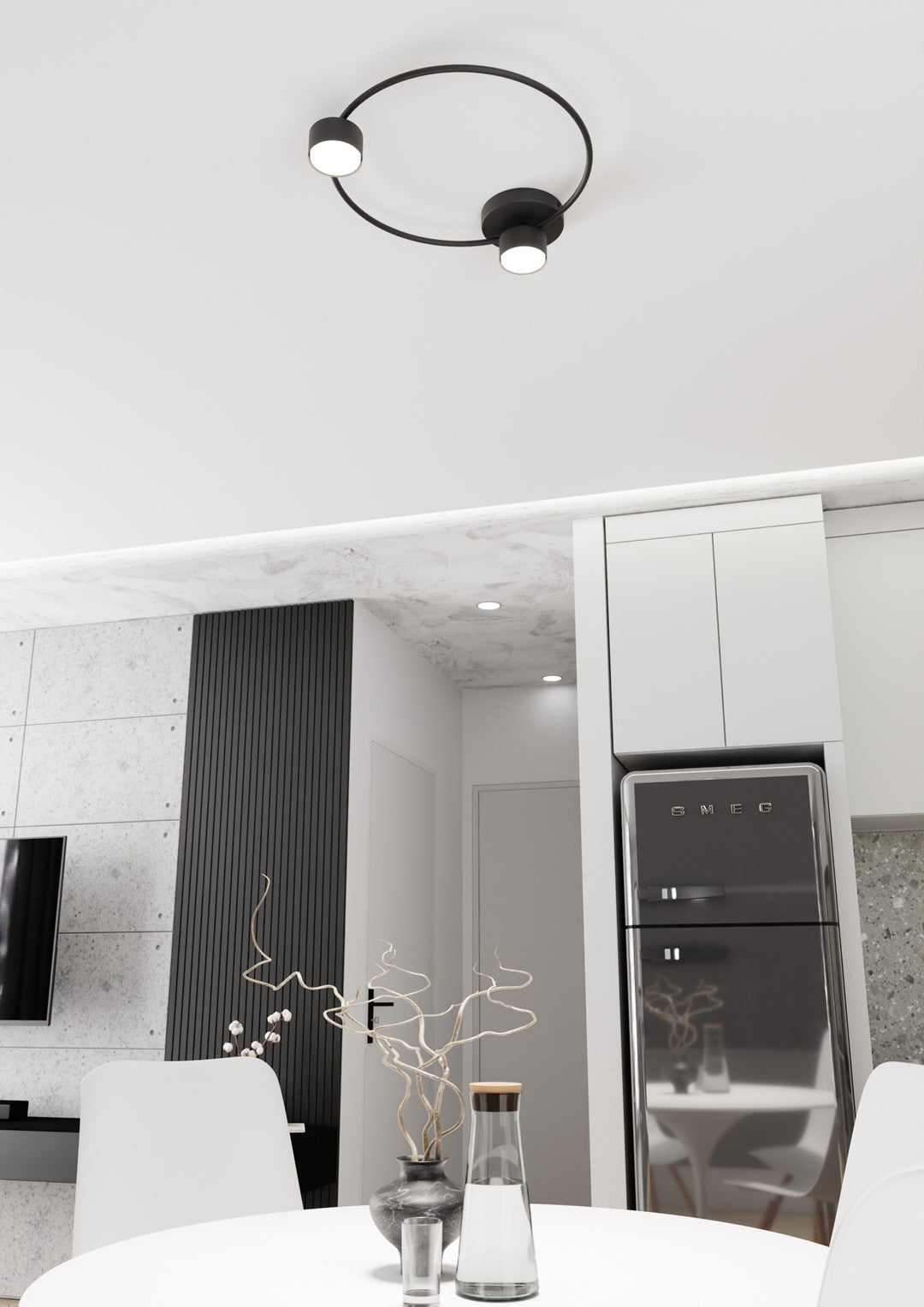 Plafoniera Moderna Zeus Acciaio Nero 2 Luci Gx53 Ip20