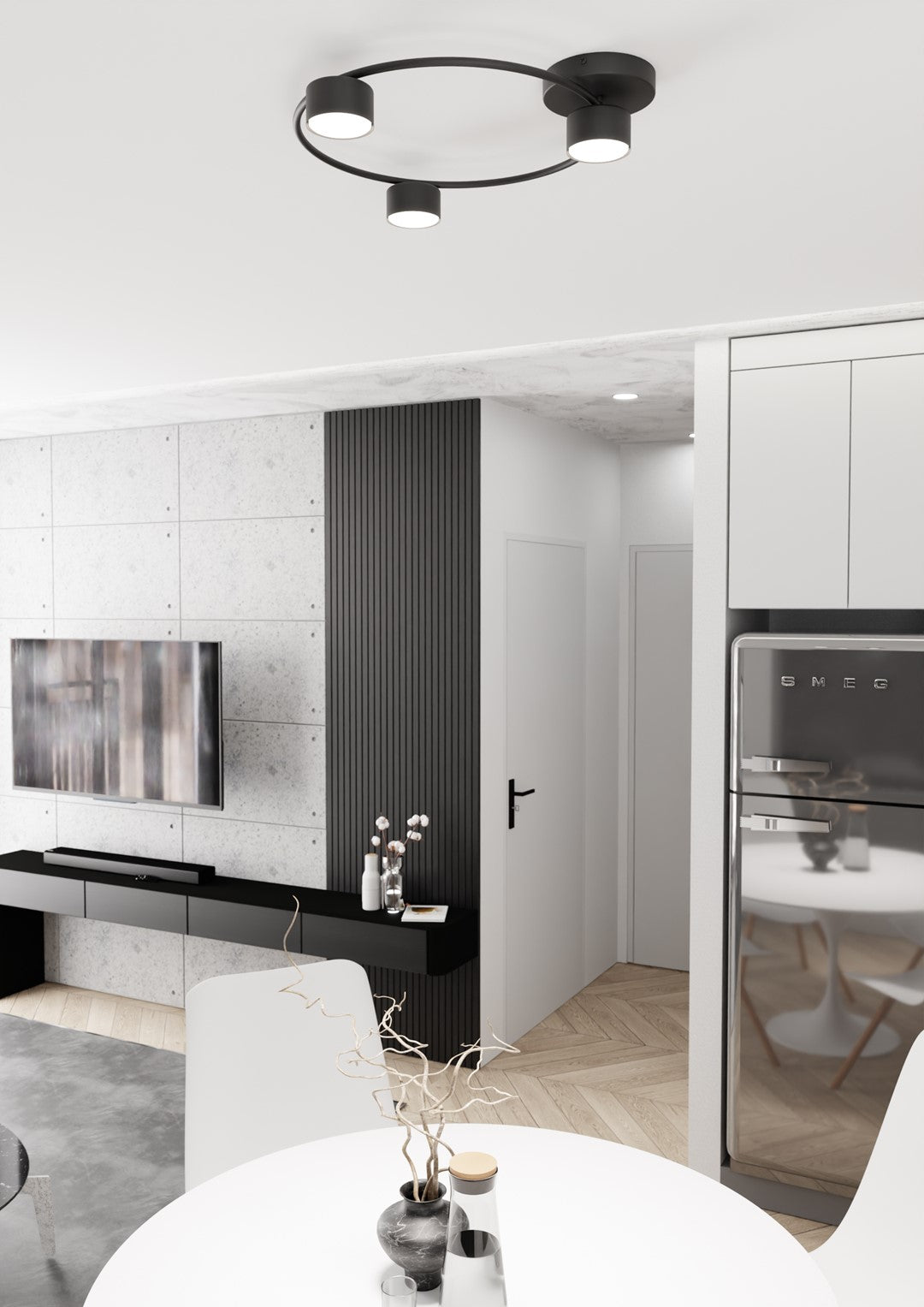 Plafoniera Moderna Zeus Acciaio Nero 3 Luci Gx53 Ip20