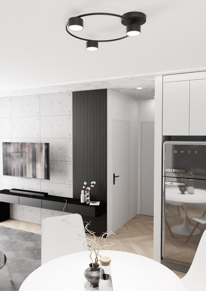 Plafoniera Moderna Zeus Acciaio Nero 3 Luci Gx53 Ip20