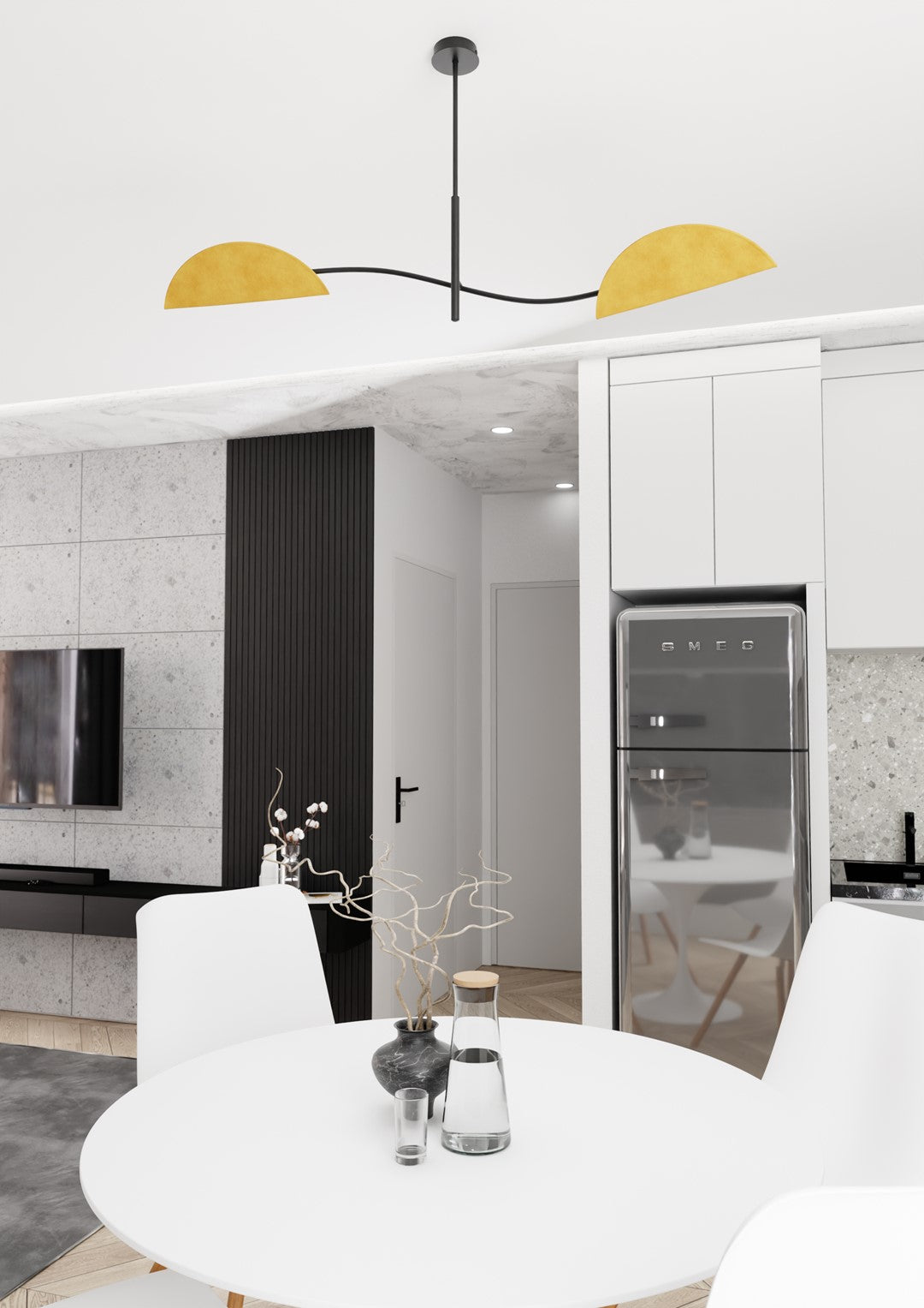 Plafoniera Moderna Ares Acciaio Nero Arancione 2 Luci E14 Ip20