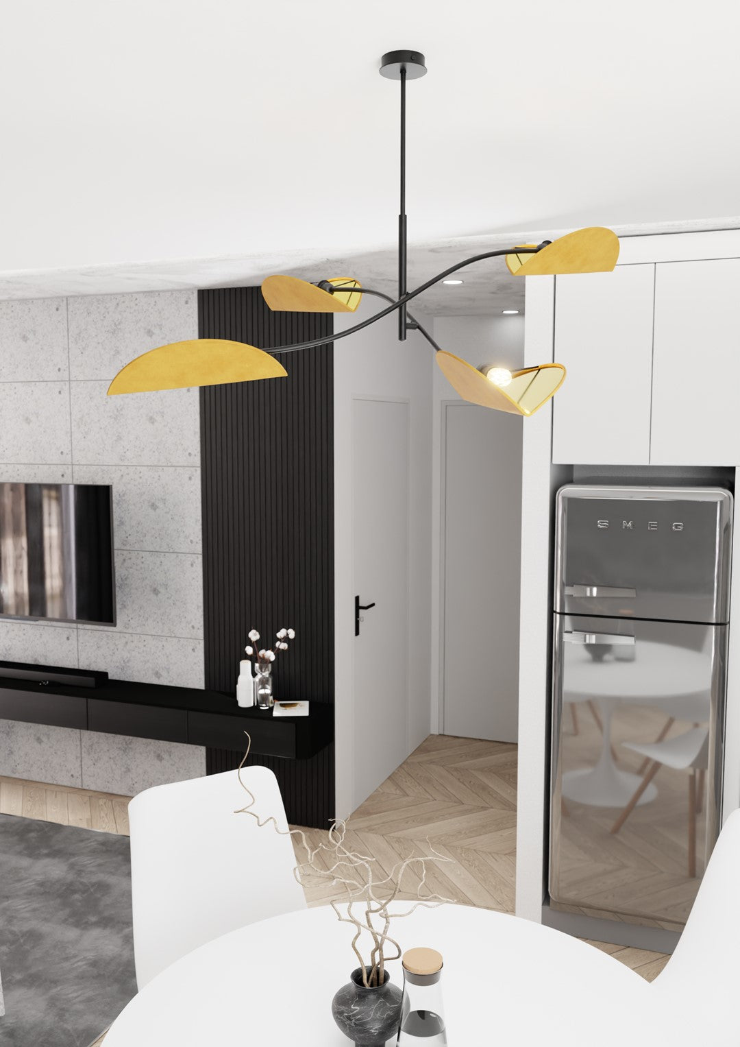 Plafoniera Moderna Ares Acciaio Nero Arancione 4 Luci E14 Ip20