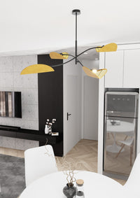 Plafoniera Moderna Ares Acciaio Nero Arancione 4 Luci E14 Ip20