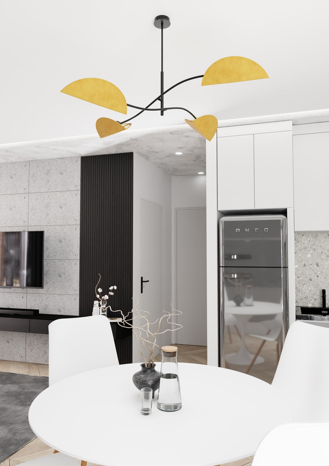 Plafoniera Moderna Ares Acciaio Nero Arancione 4 Luci E14 Ip20