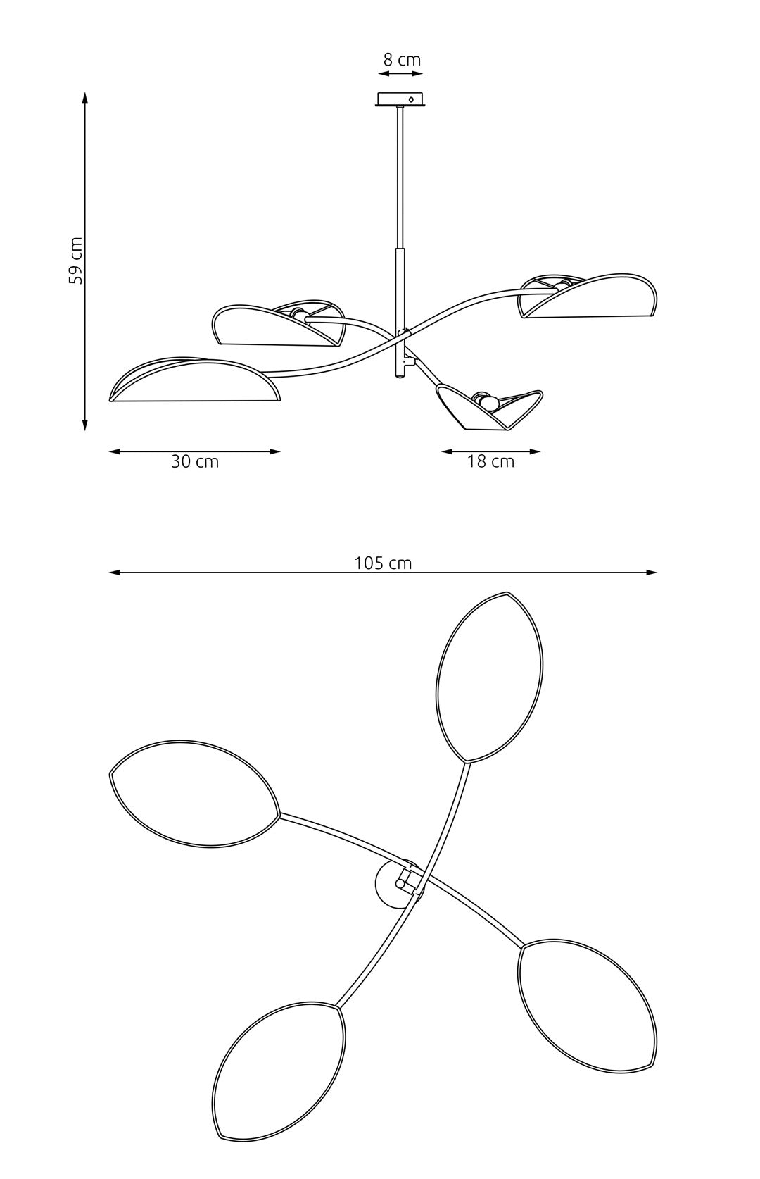 Plafoniera Moderna Ares Acciaio Nero Arancione 4 Luci E14 Ip20