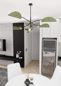 Plafoniera Moderna Ares Acciaio Nero Verde 6 Luci E14 Ip20