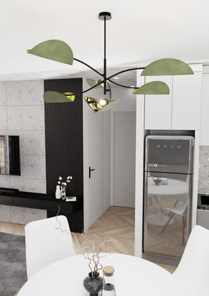 Plafoniera Moderna Ares Acciaio Nero Verde 6 Luci E14 Ip20