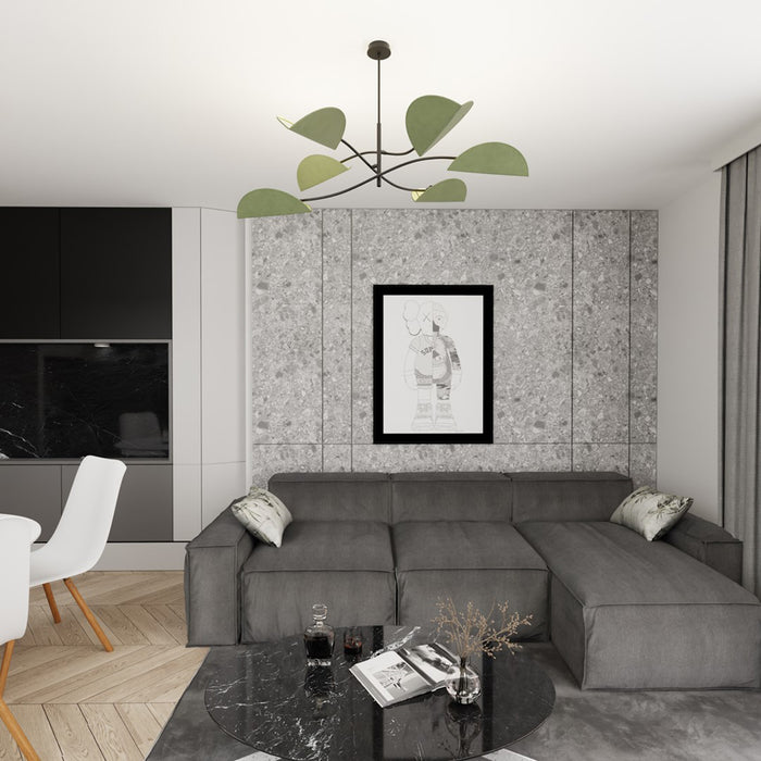 Plafoniera Moderna Ares Acciaio Nero Verde 6 Luci E14 Ip20